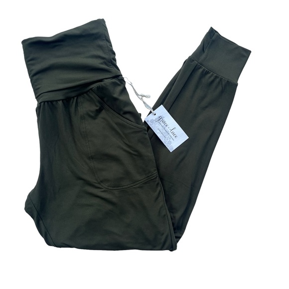 Grace & Lace Pants - Grace & Lace Women’s Med. Army Green Fold Over Waist Polyester Cozy Jogger Pants